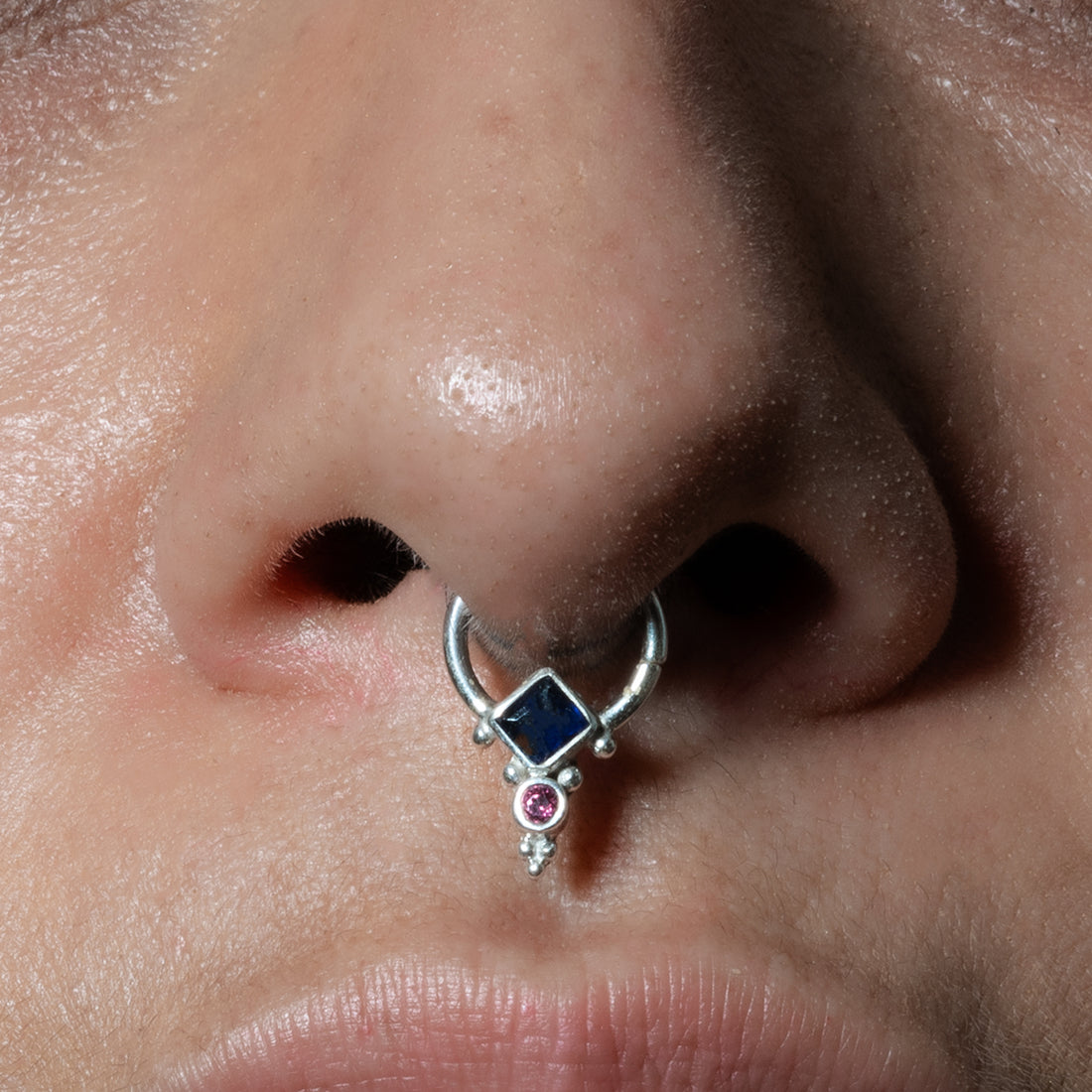 Rishi Silver Septum - Iolite and Ruby