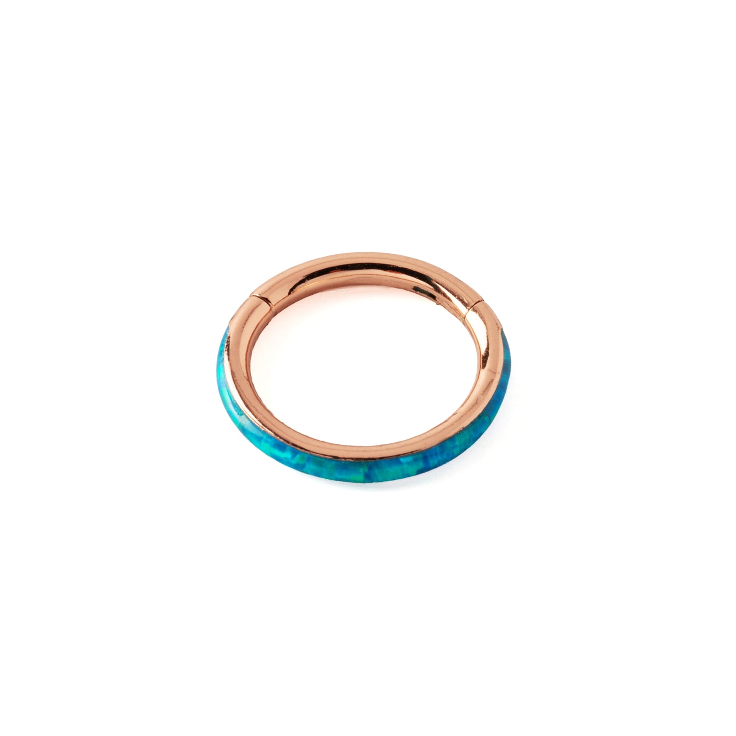 Rose Gold Clicker Ring with Blue Opal