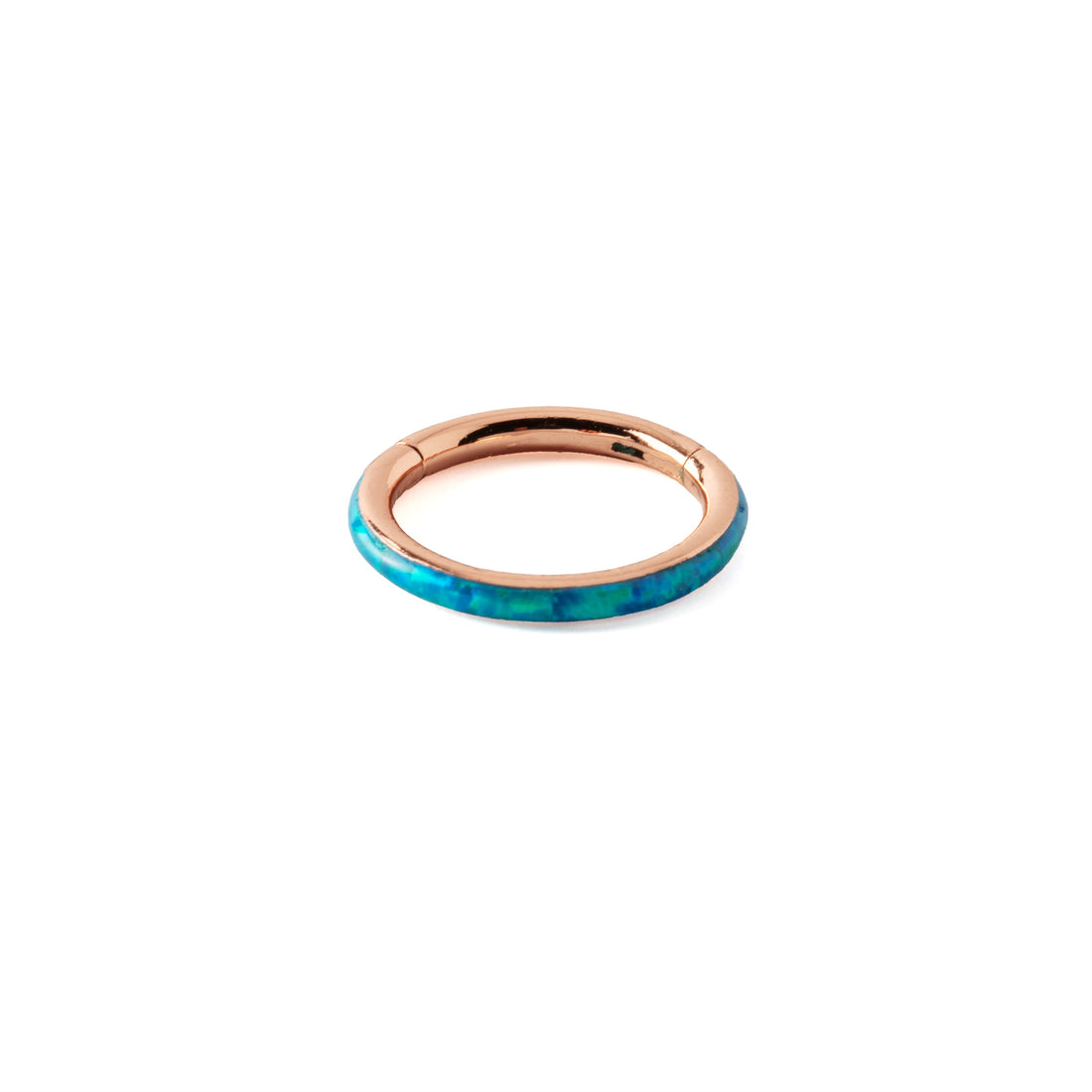 Bague clicker en or rose avec opale foncée