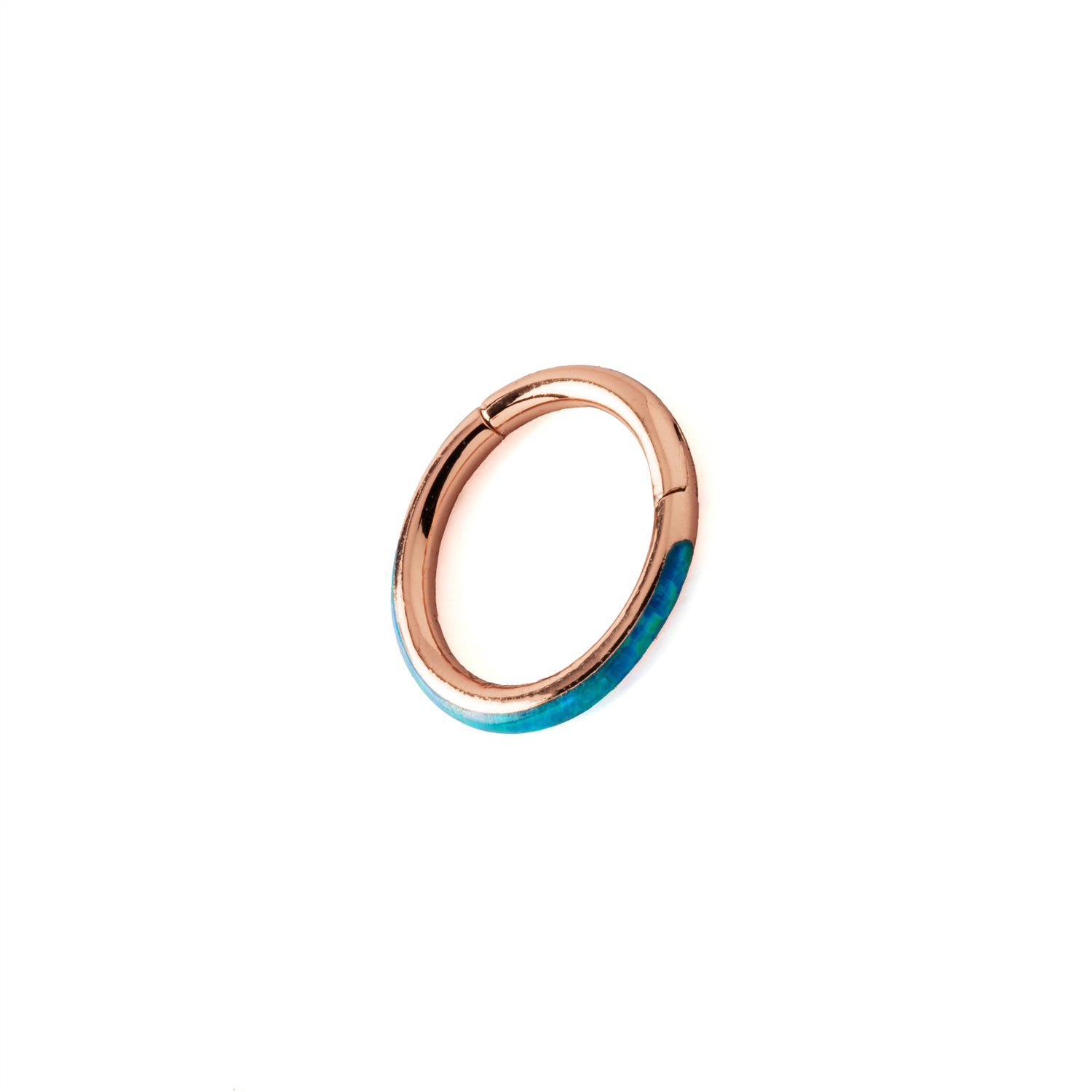 Rose Gold Clicker Ring with Blue Opal