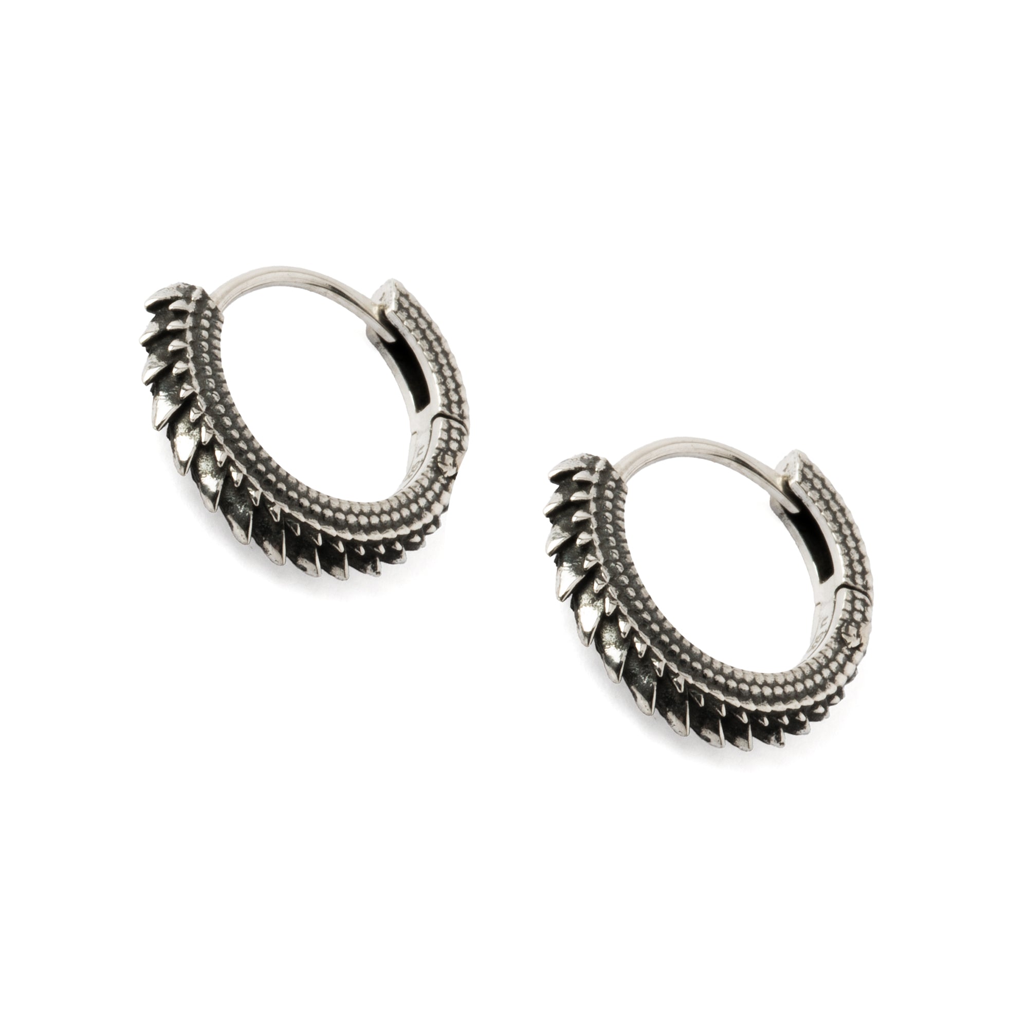 Sterling Silver Dragon Scale Huggies hoops right side view