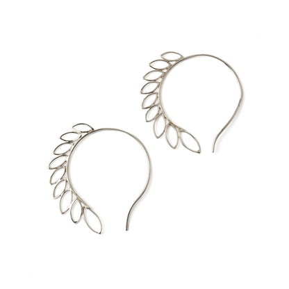 Sterling Silver Fern Open Hoop earrings frontal view