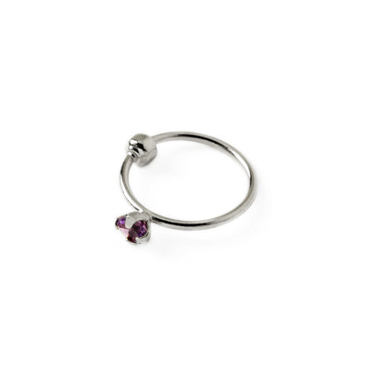 Silver Nose Ring with Amethyst right side view