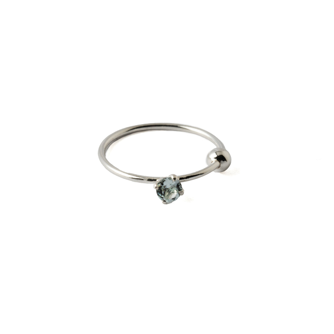 Silver Nose Ring with Aquamarine frontal view