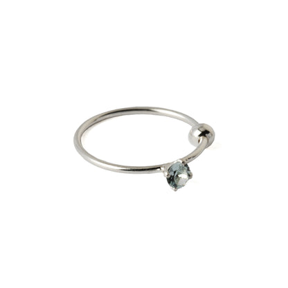 Silver Nose Ring with Aquamarine right side view