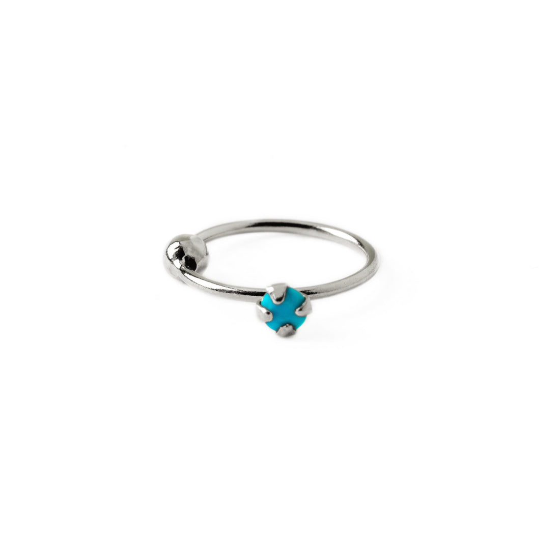 Silver Nose Ring with Turquoise frontal view