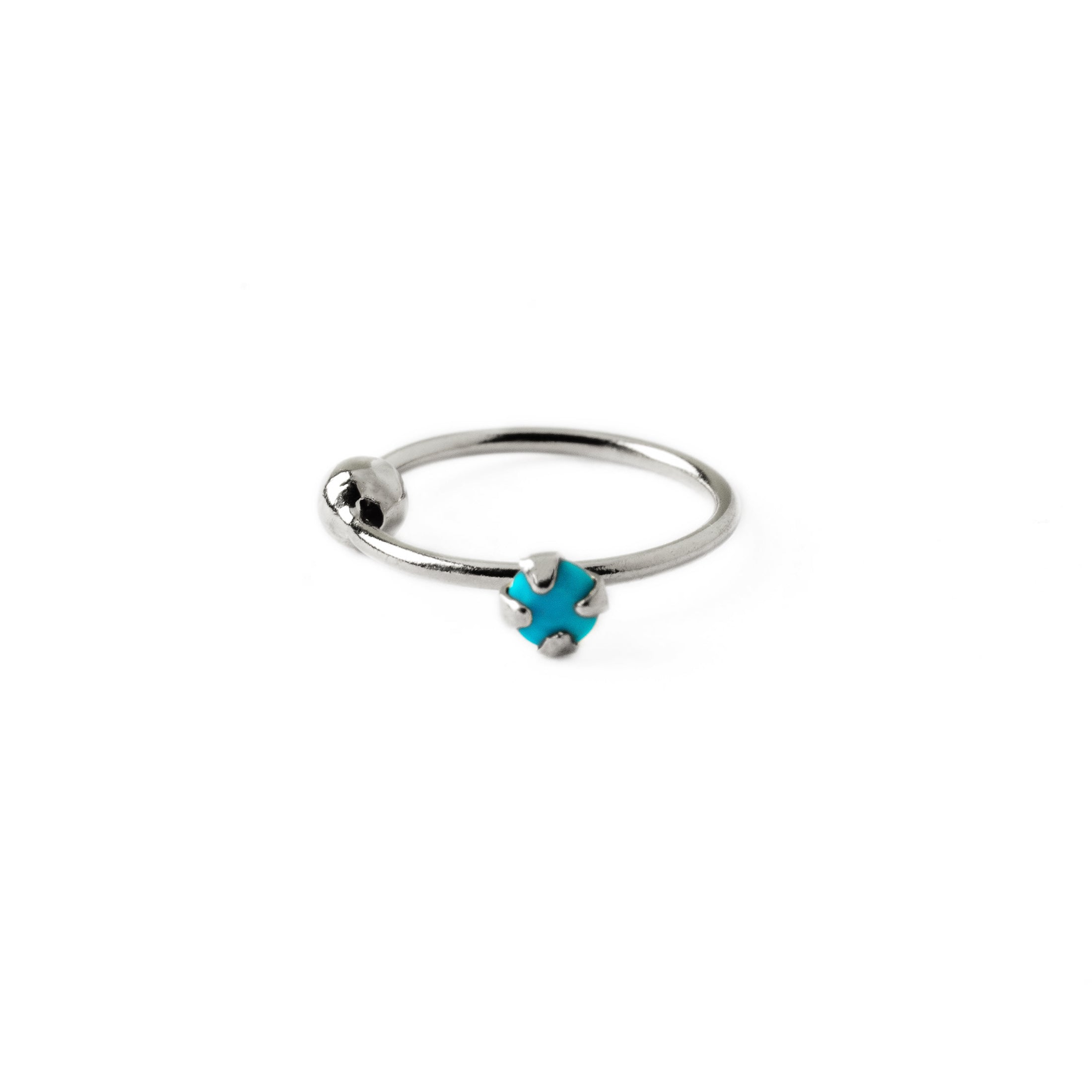 Silver Nose Ring with Turquoise frontal view