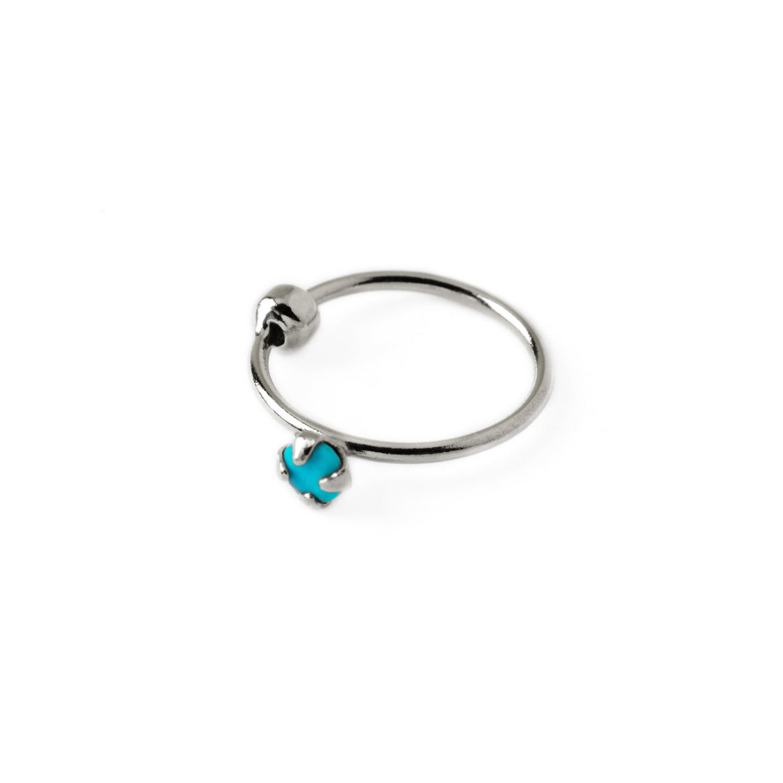 Silver Nose Ring with Turquoise right side view