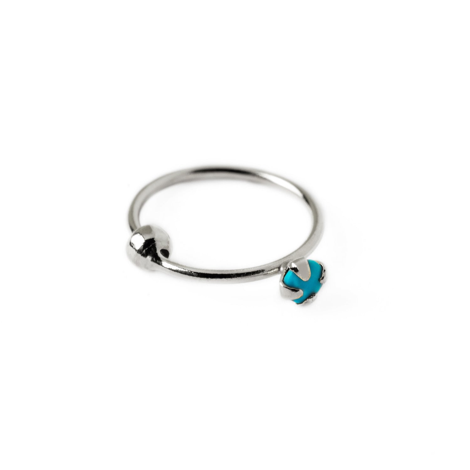 Silver Nose Ring with Turquoise left side view