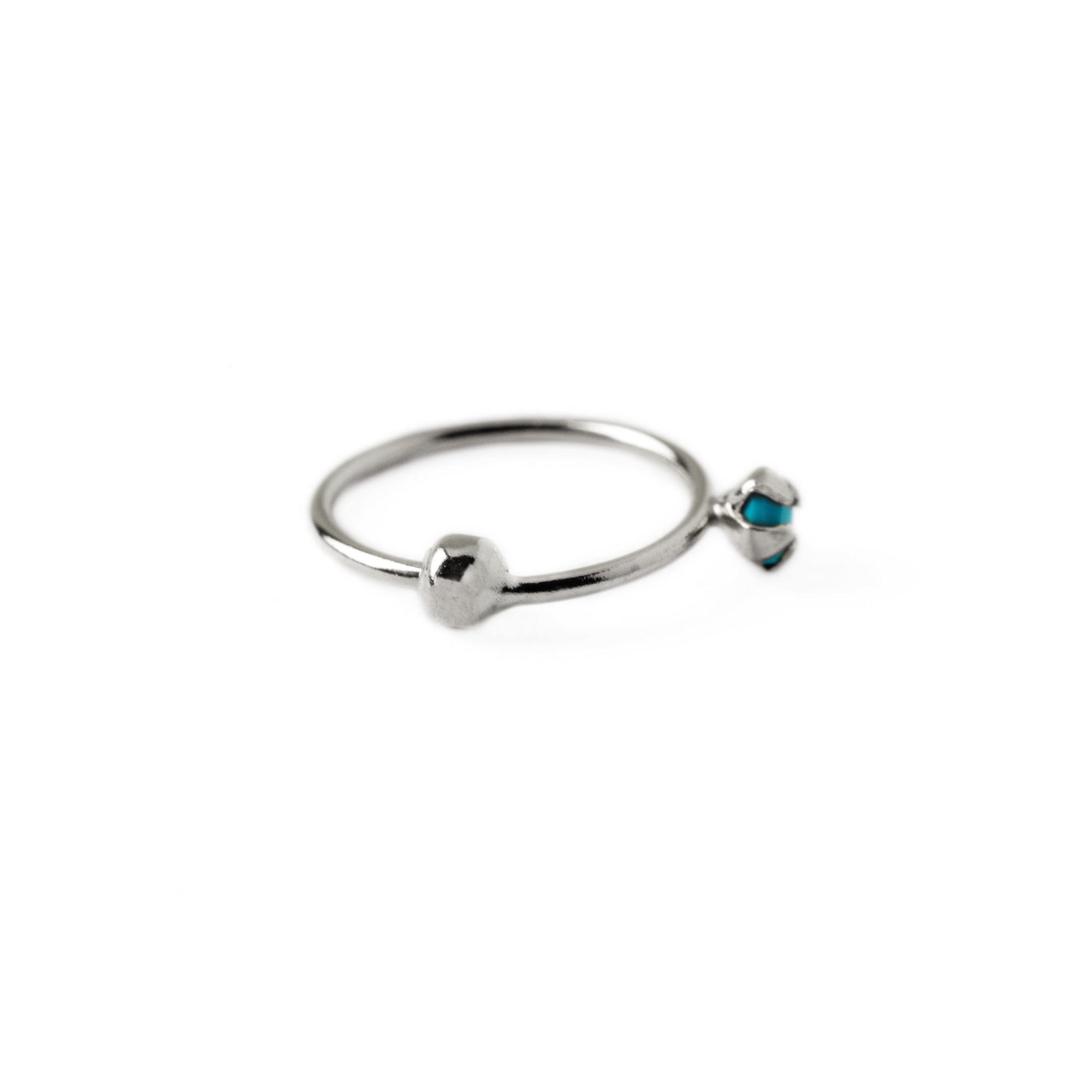 Silver Nose Ring with Turquoise side view