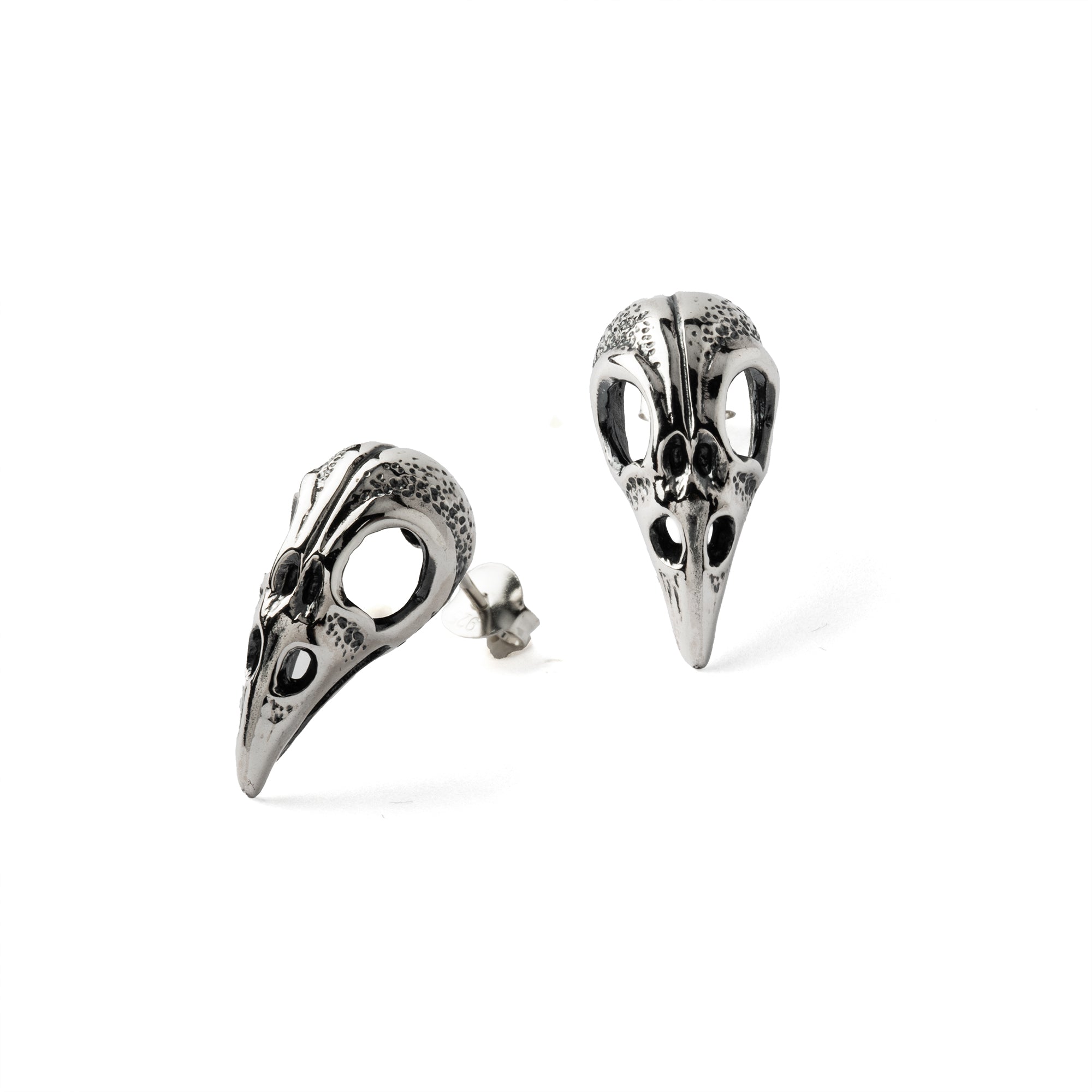 Silver Raven Skull Studs