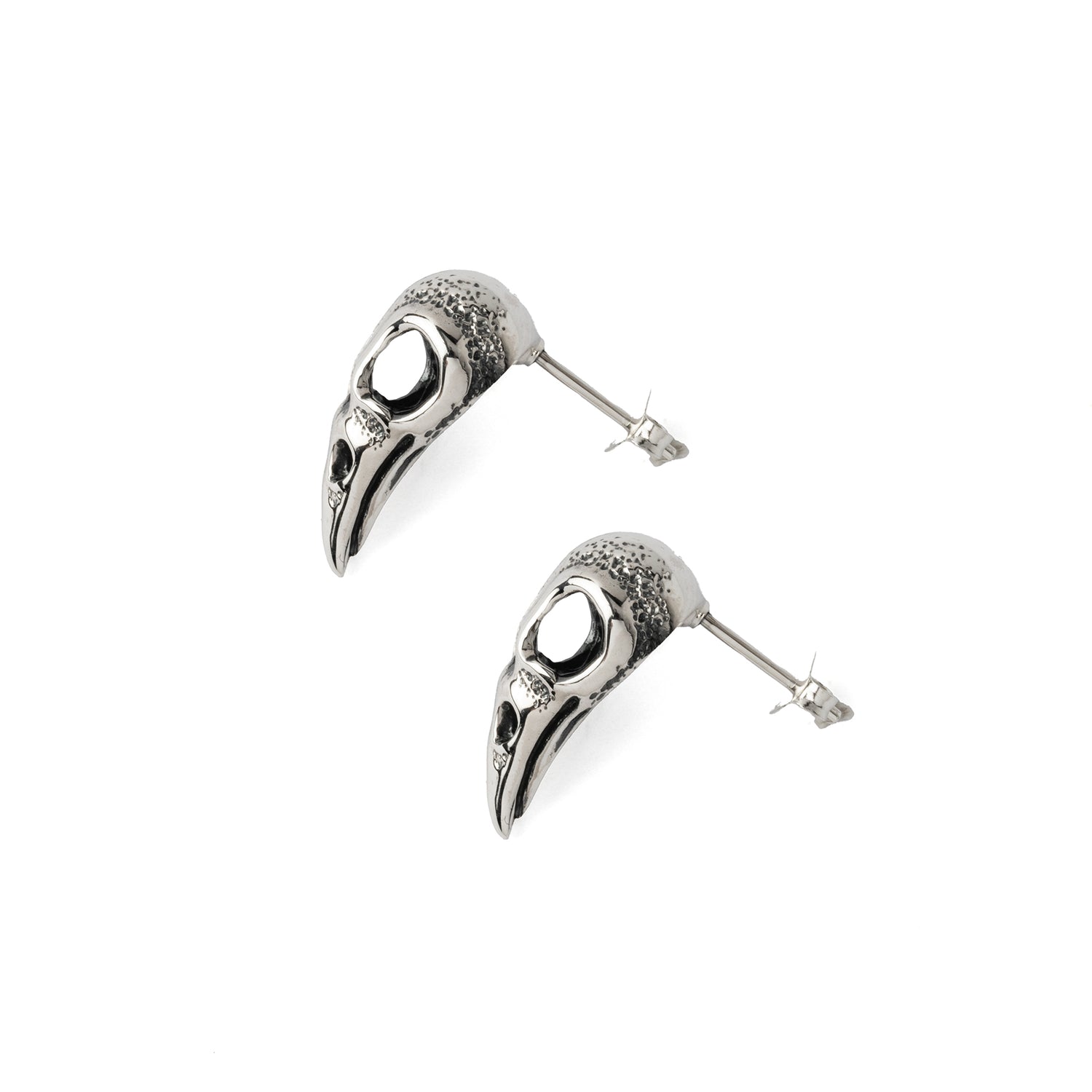 Silver Raven Skull Studs