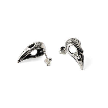 Silver Raven Skull Studs