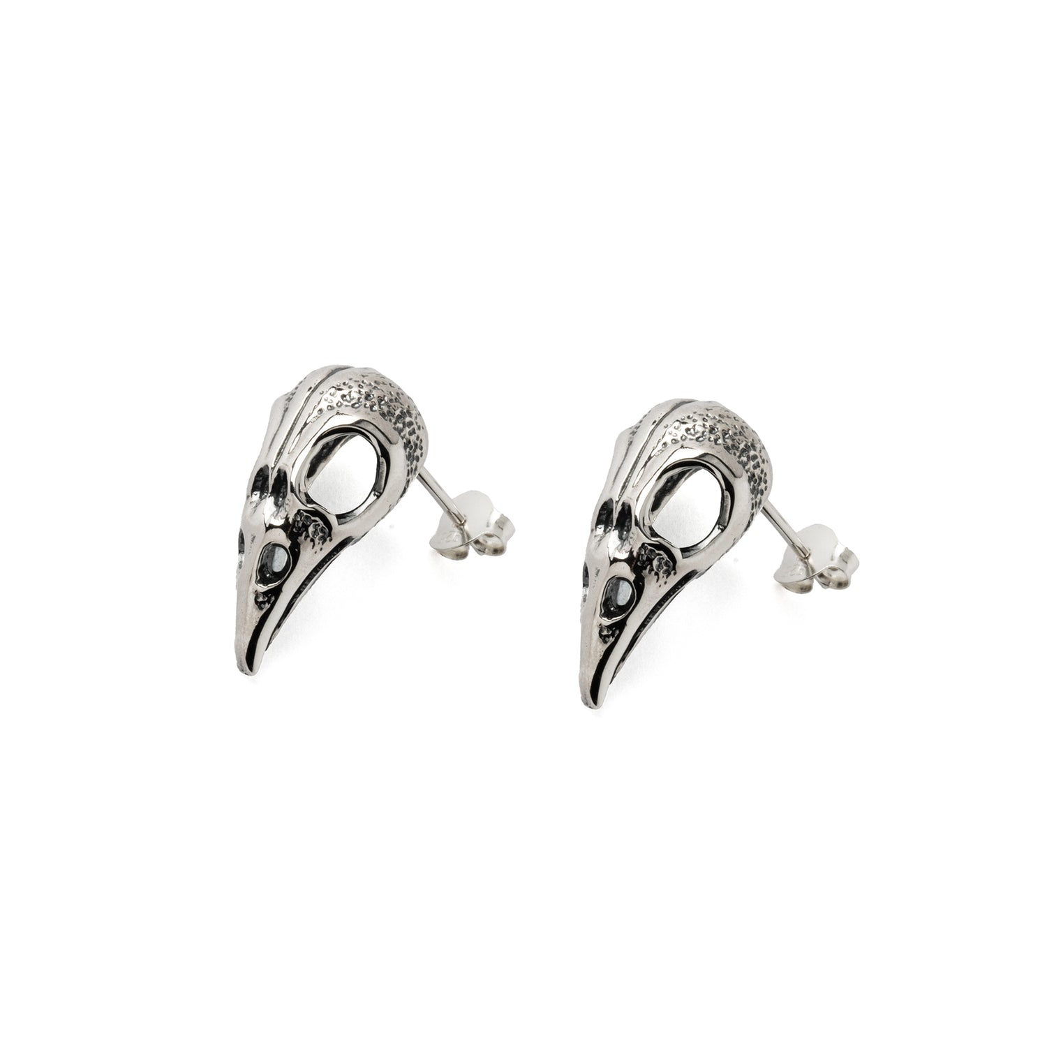 Silver Raven Skull Studs