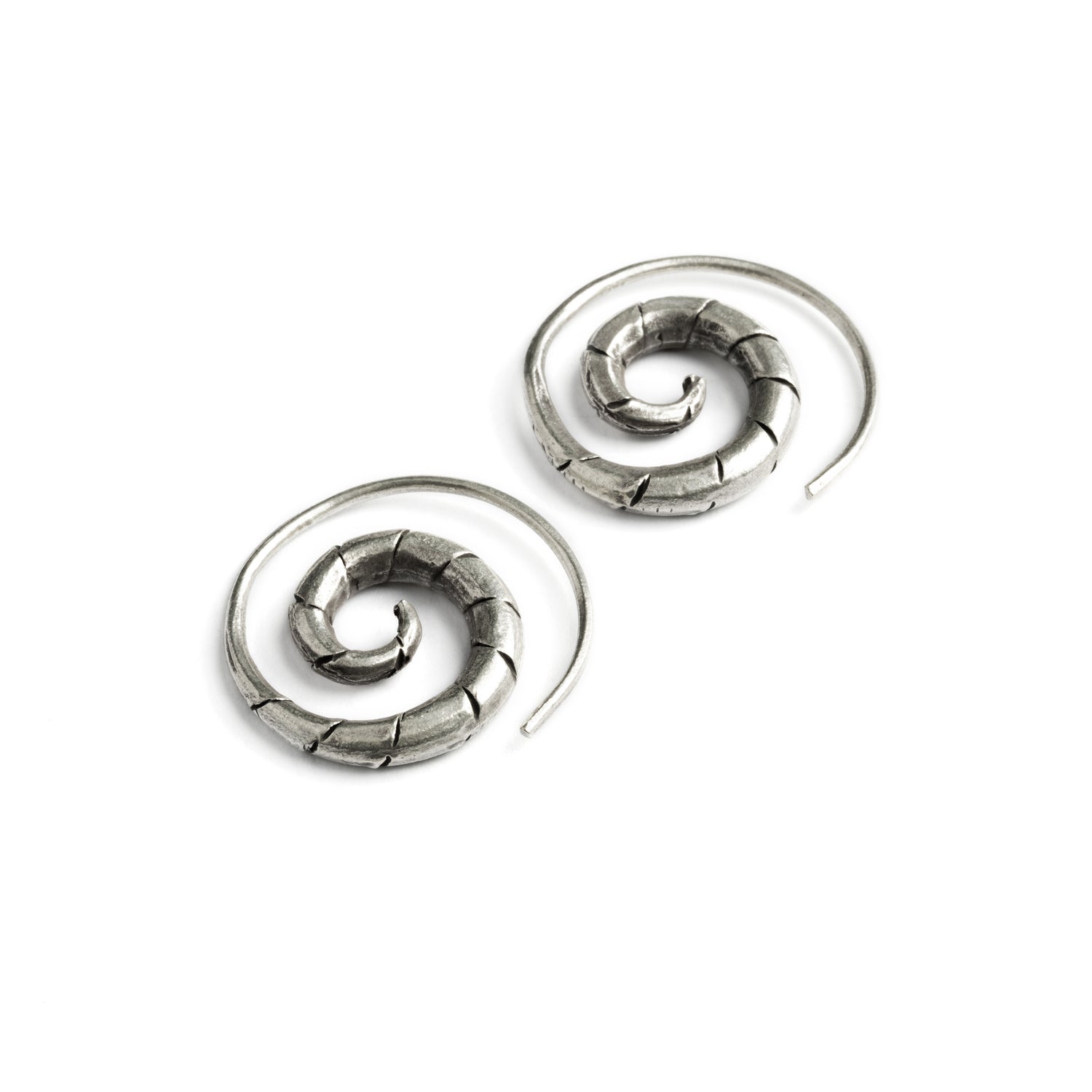 Silver Spiral Swirl Earrings right side view