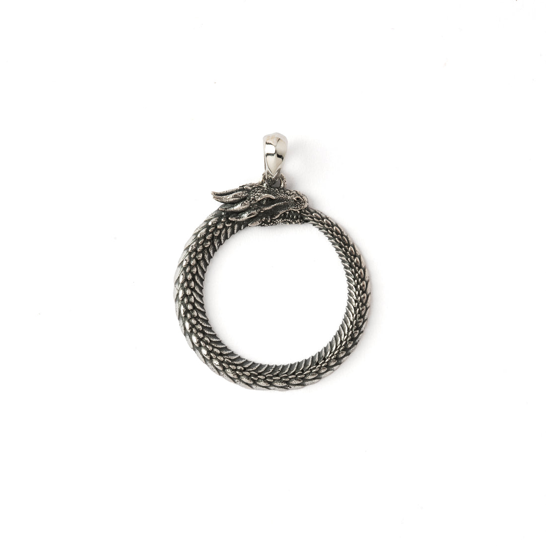 Silver Dragon Ouroboros Charm Pendant Necklace