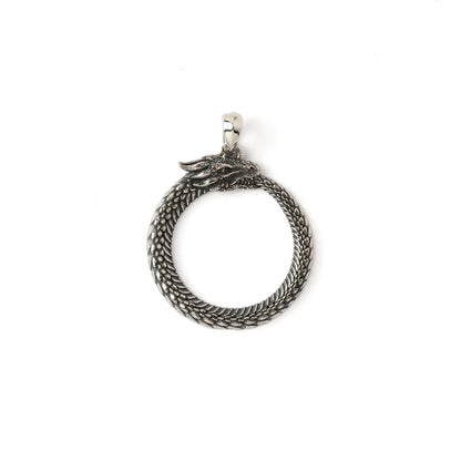 Silver Dragon Ouroboros Charm Pendant Necklace