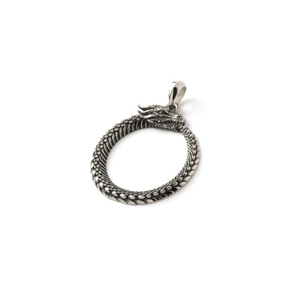 Silver Dragon Ouroboros Charm Pendant Necklace