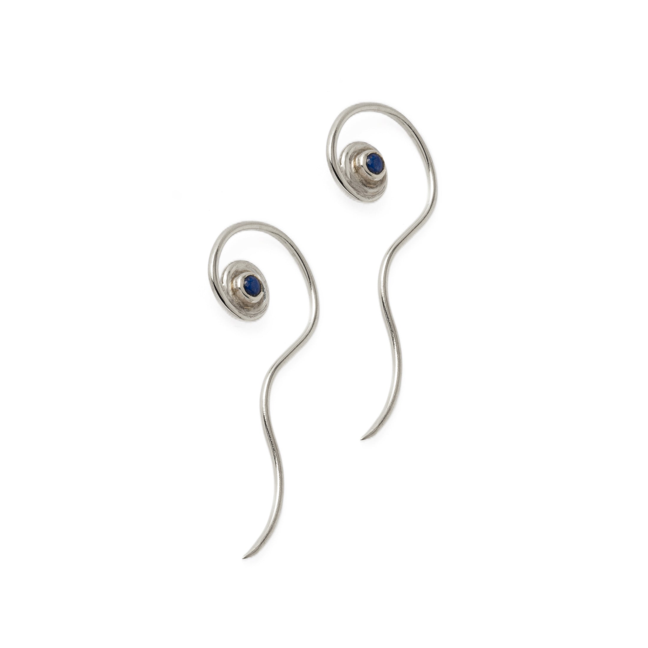Silver &amp; Lapis Wailuku Earrings right side view