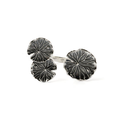 Silver Lily Pads adjustable Ring front view