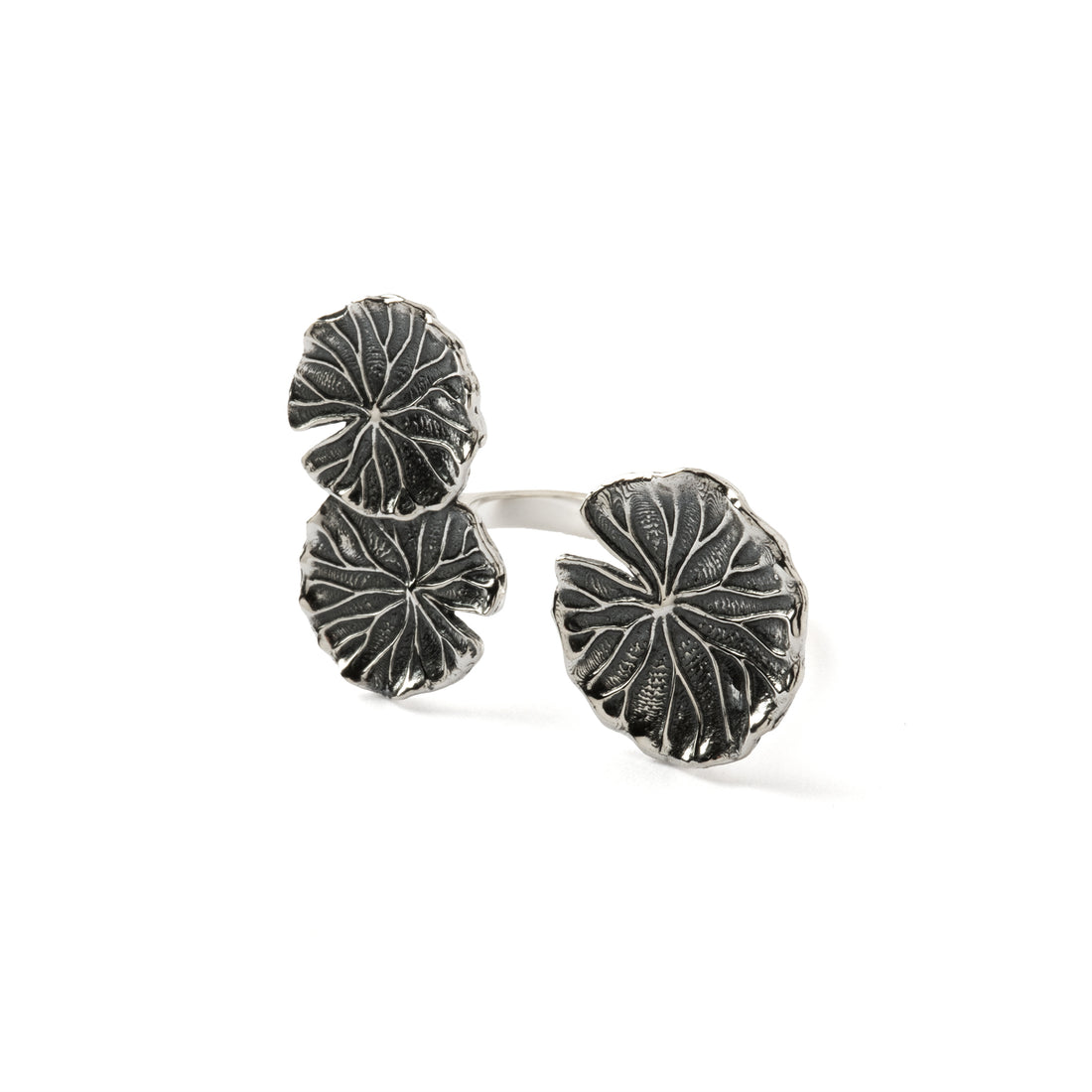 Silver Lily Pads adjustable Ring right side view