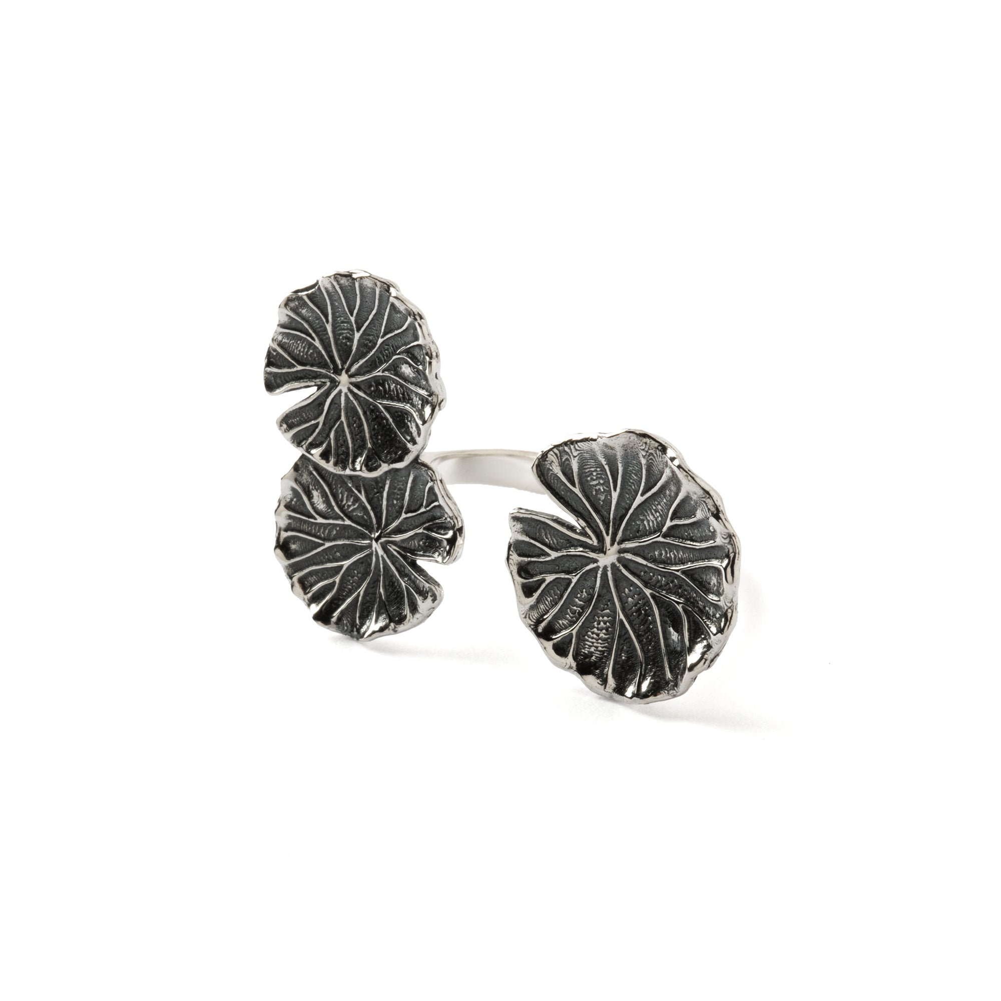 Silver Lily Pads adjustable Ring right side view