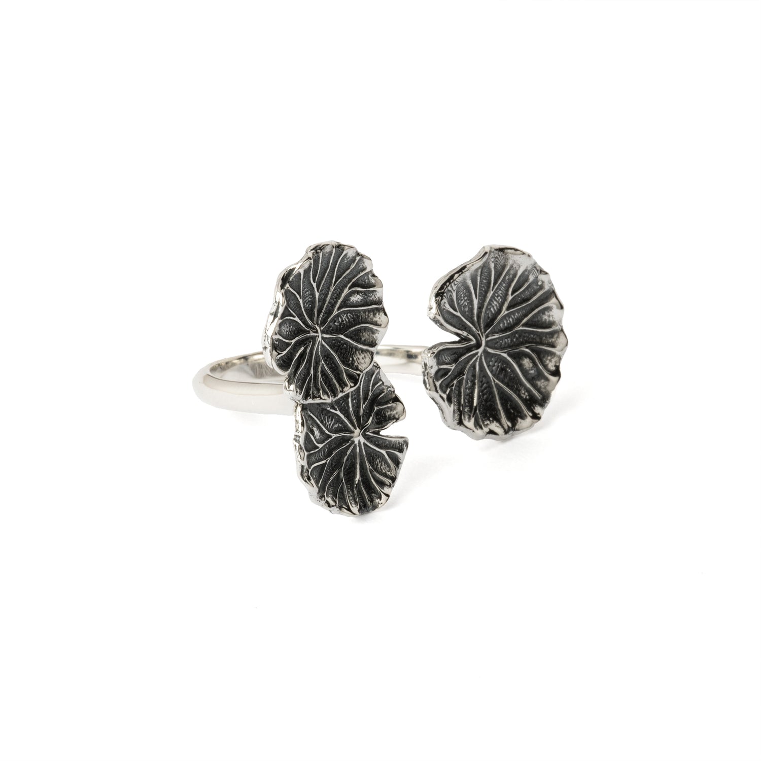 Silver Lily Pads adjustable Ring left side view