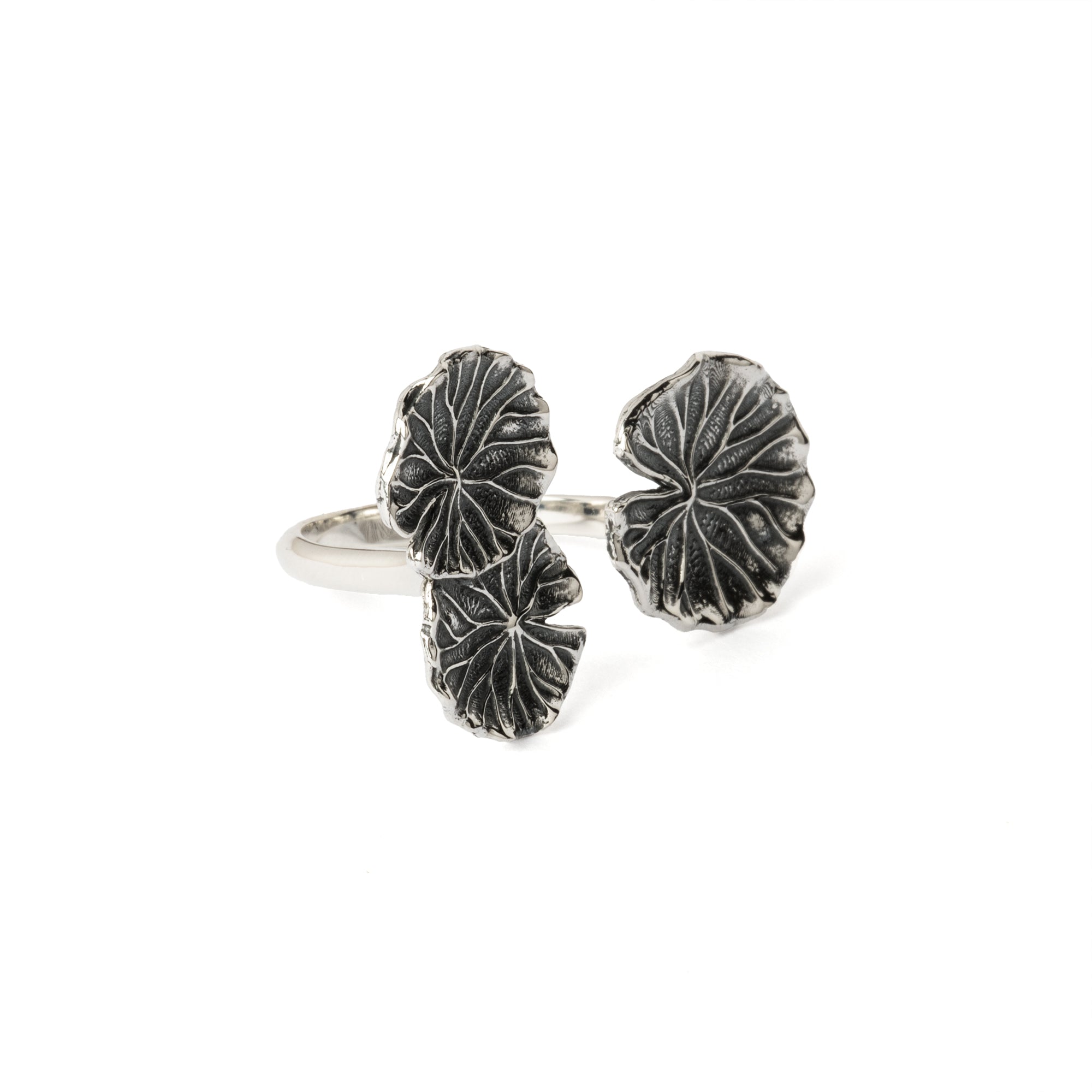 Silver Lily Pads adjustable Ring left side view
