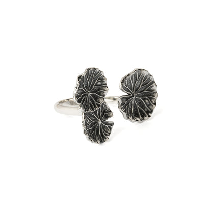 Silver Lily Pads adjustable Ring left side view