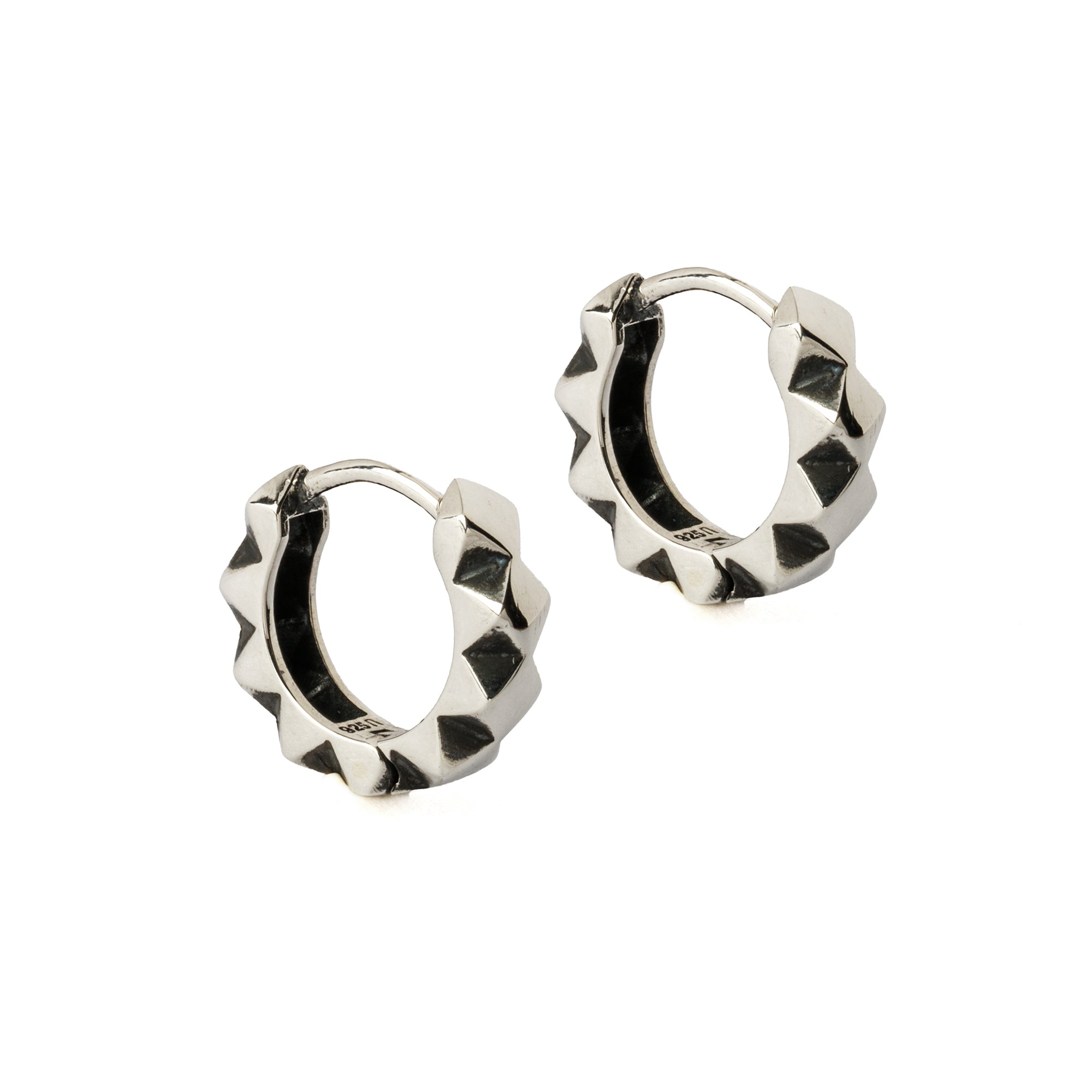 Silver Rhombus Huggie Hoops earrings right side view