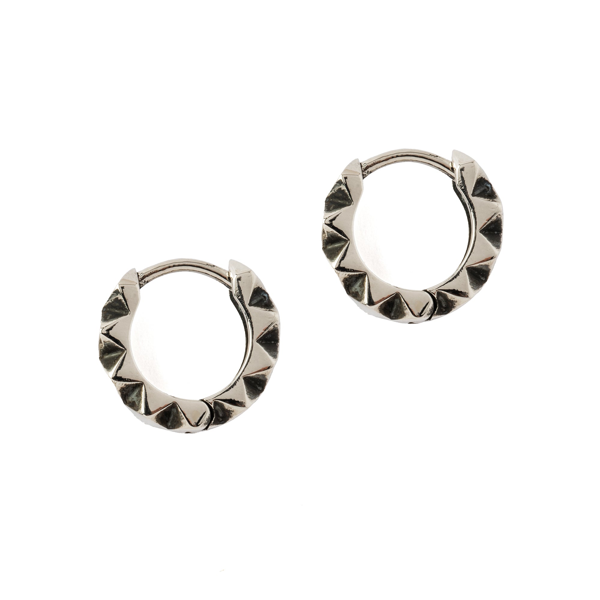 Silver Rhombus Huggie Hoops earrings frontal view