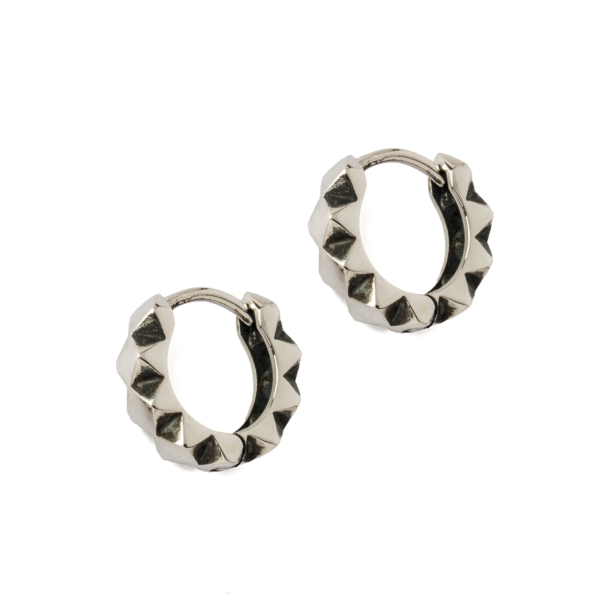 Silver Rhombus Huggie Hoops earrings left side view