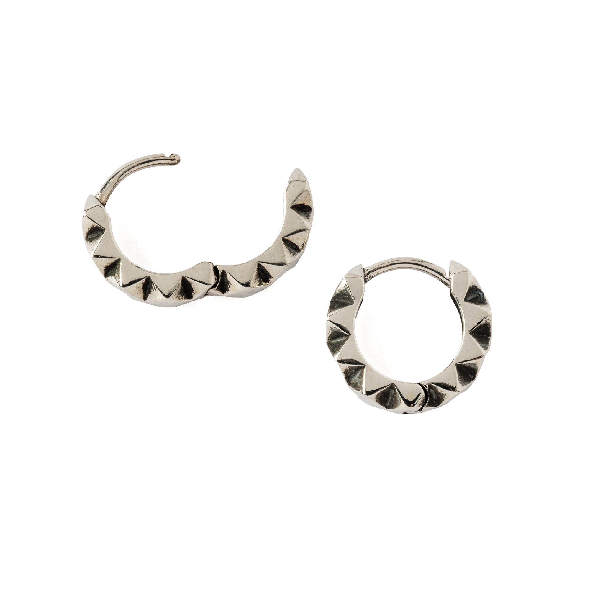 Silver Rhombus Huggie Hoops earrings open mode view