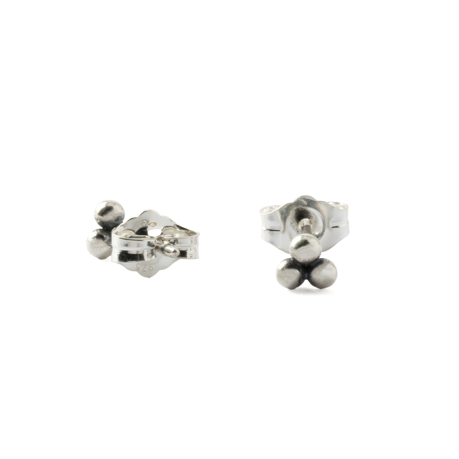 Sterling Silver Trinity Pyramid Ear Studs front and back view