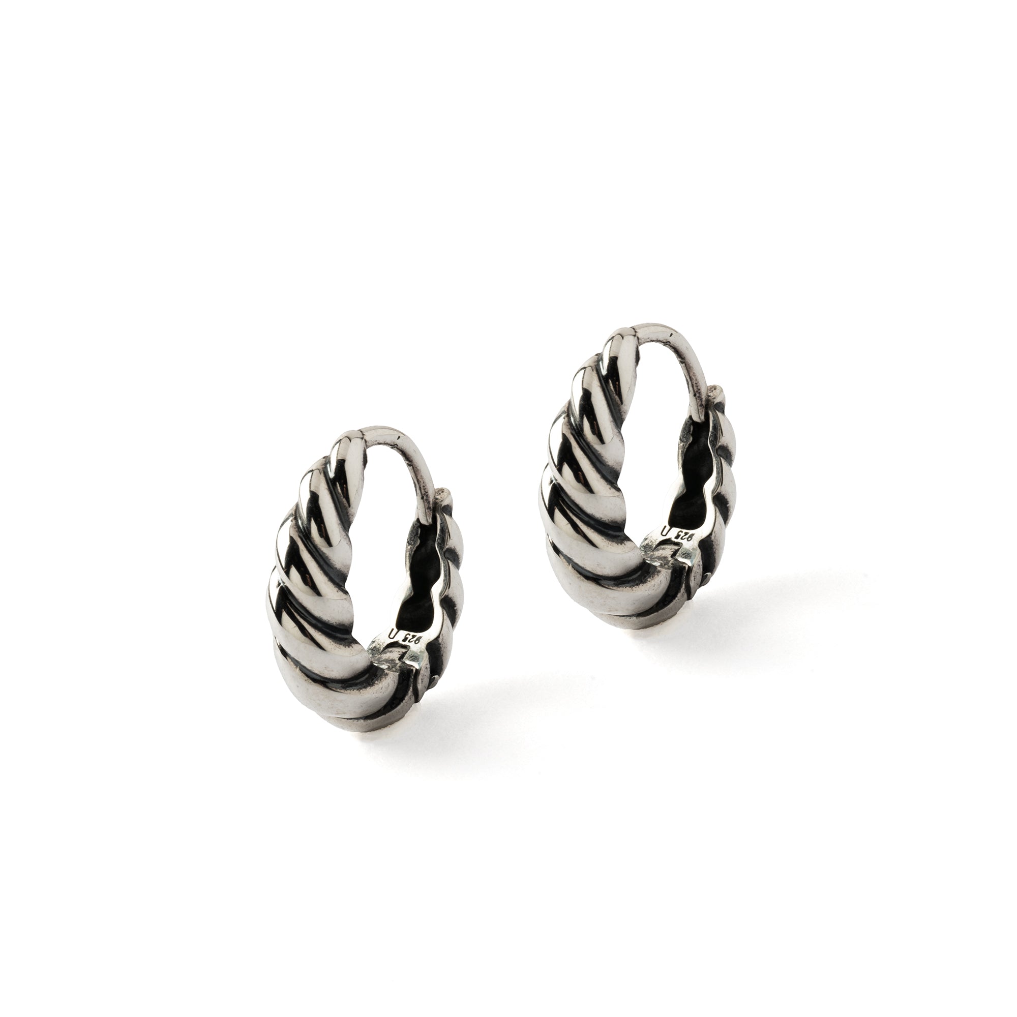 Silver Twisted Teardrop Huggie Hoop Earrings