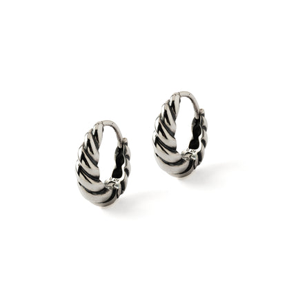 Silver Twisted Teardrop Huggie Hoop Earrings