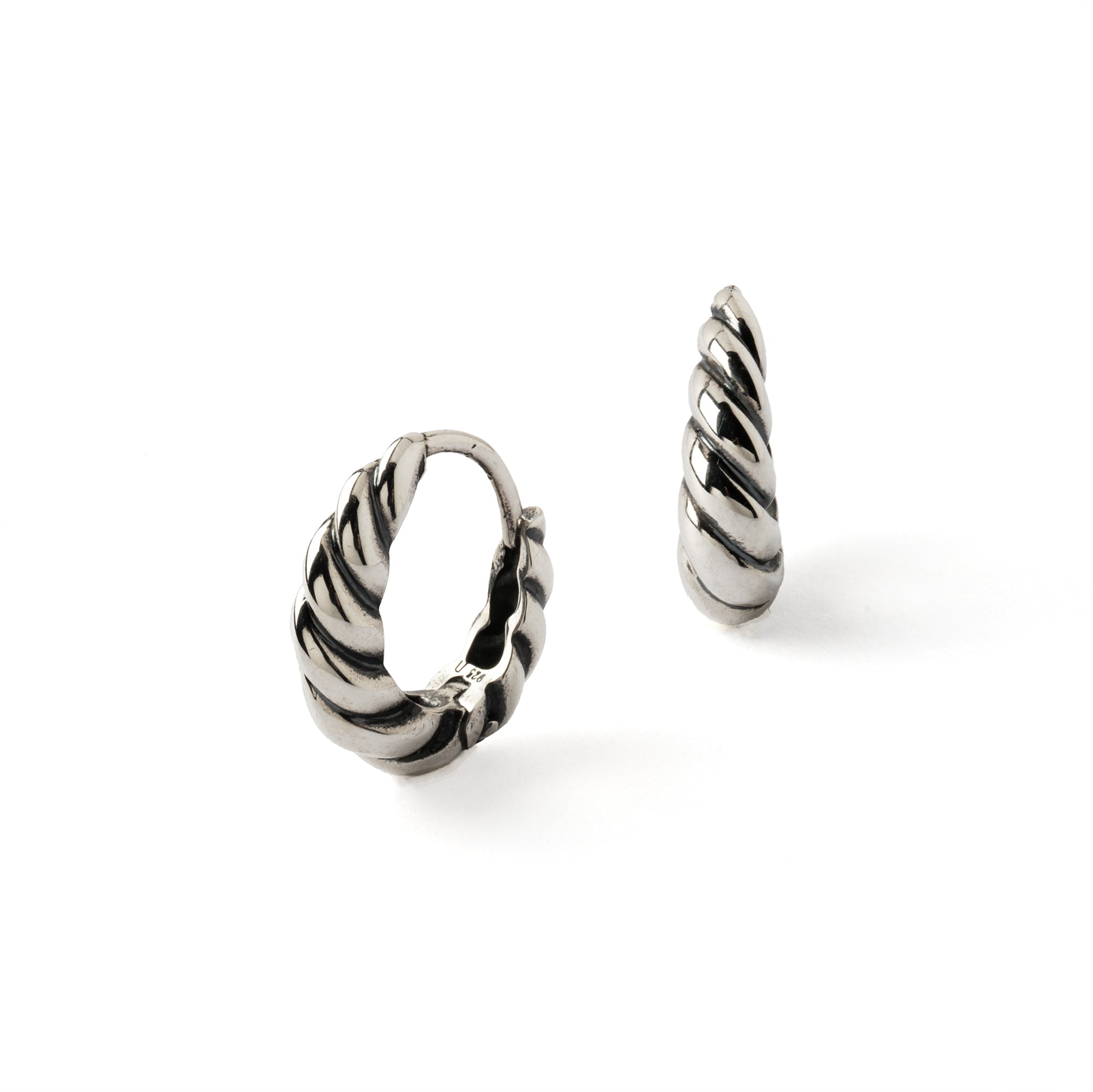 Silver Twisted Teardrop Huggie Hoop Earrings