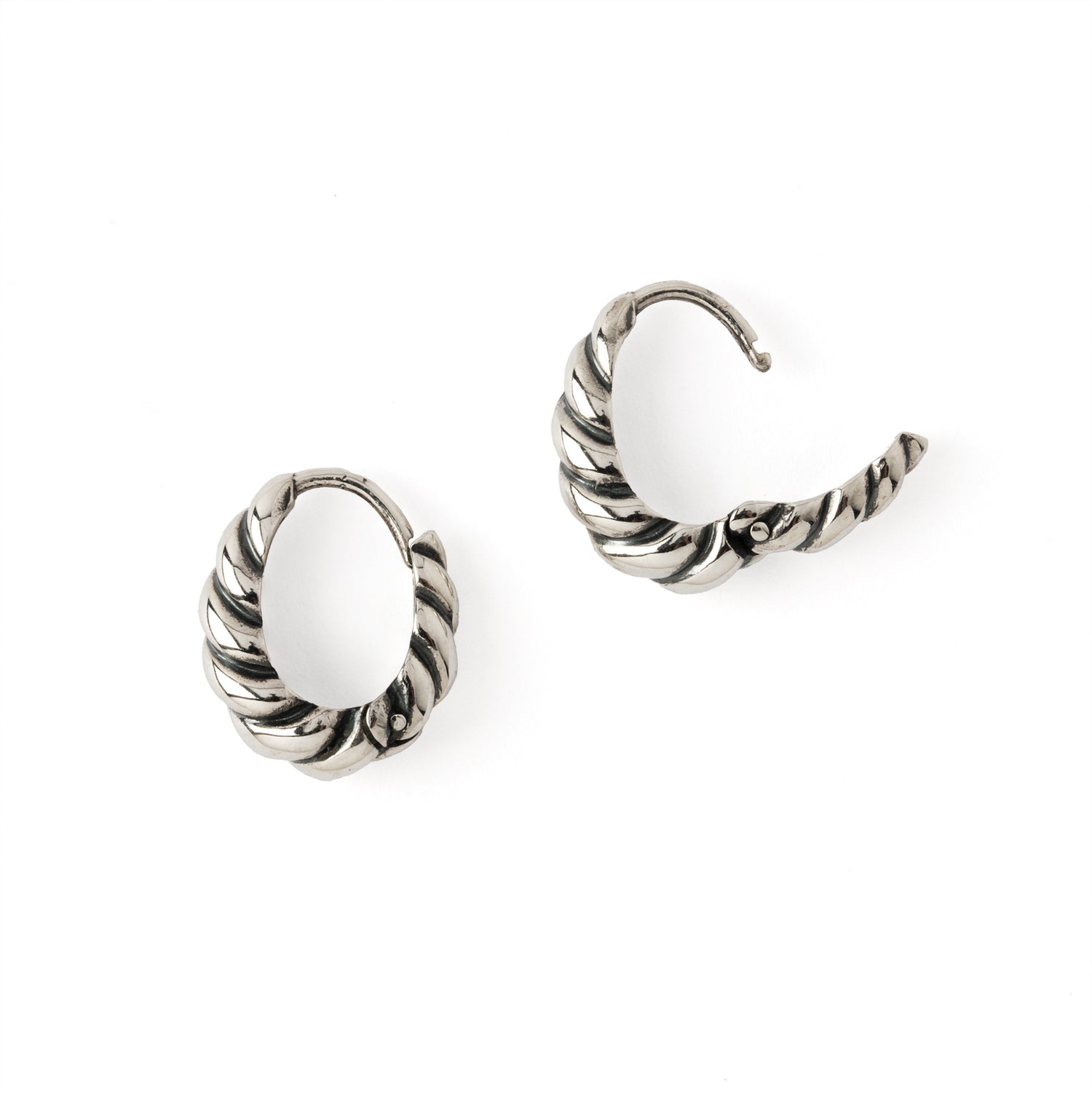 Silver Twisted Teardrop Huggie Hoop Earrings