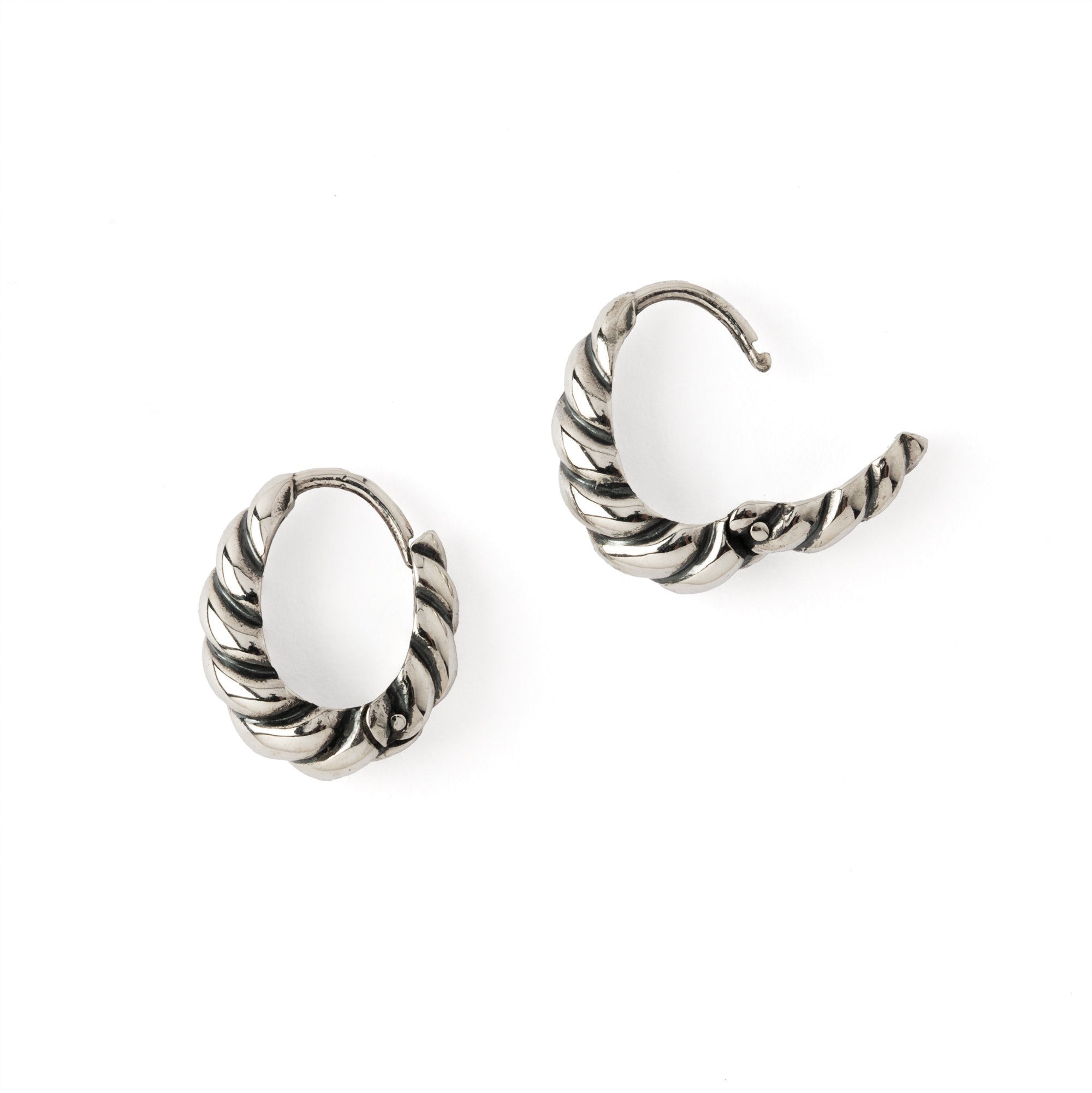 Silver Twisted Teardrop Huggie Hoop Earrings