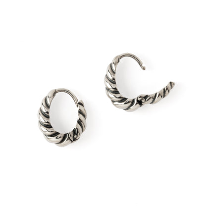 Silver Twisted Teardrop Huggie Hoop Earrings