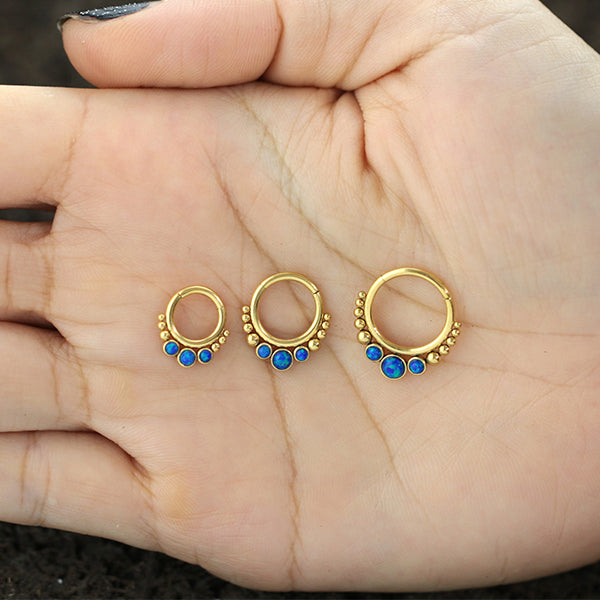 Golden Siti Clicker Ring with Blue Opal