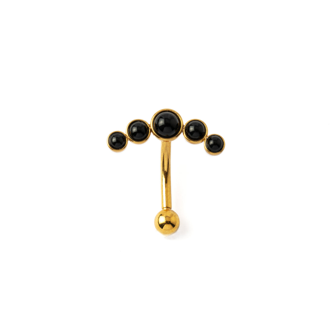 Siti Golden Navel Piercing with Onyx frontal view