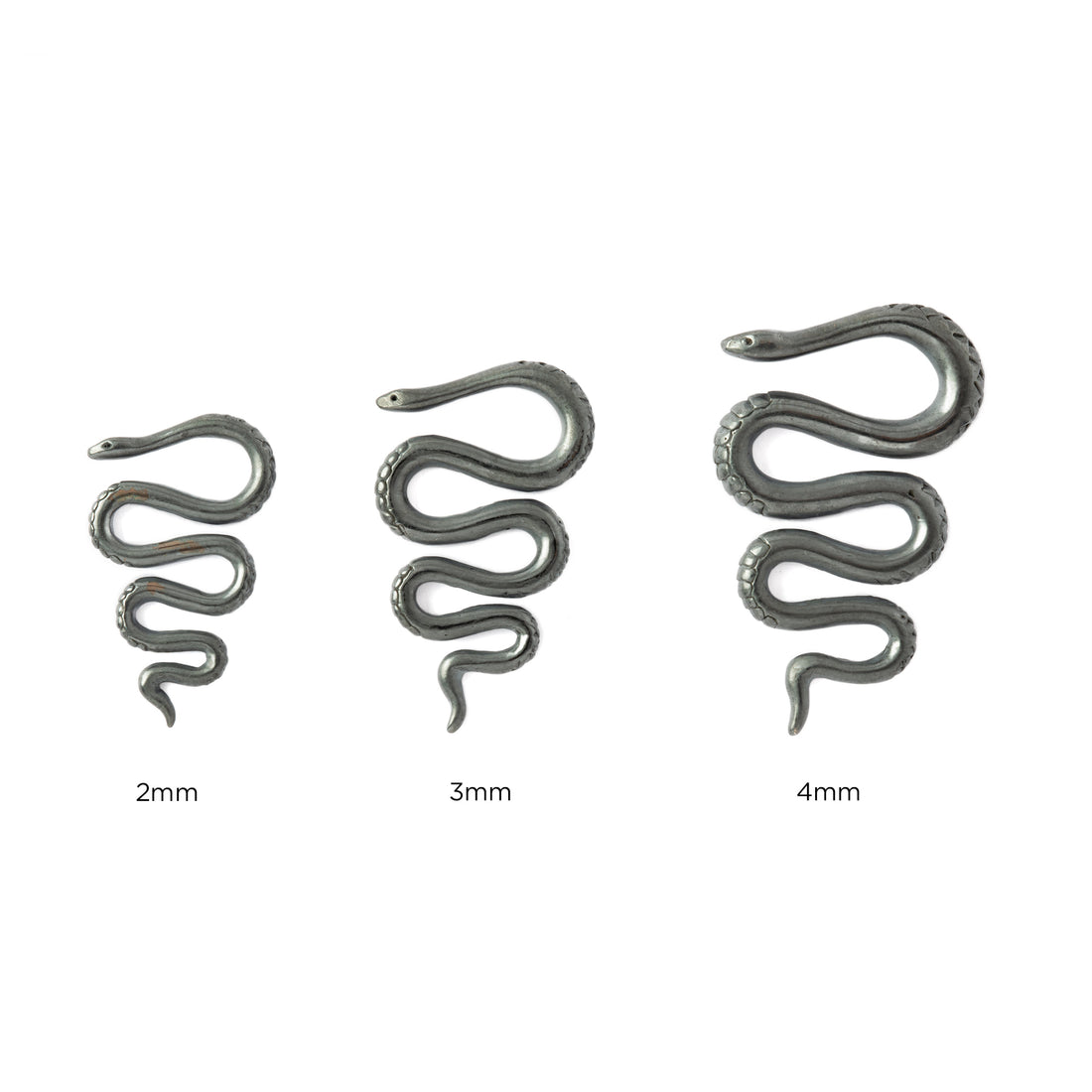 2mm, 3mm and 4mm Snake Black Silver Ear Hangers