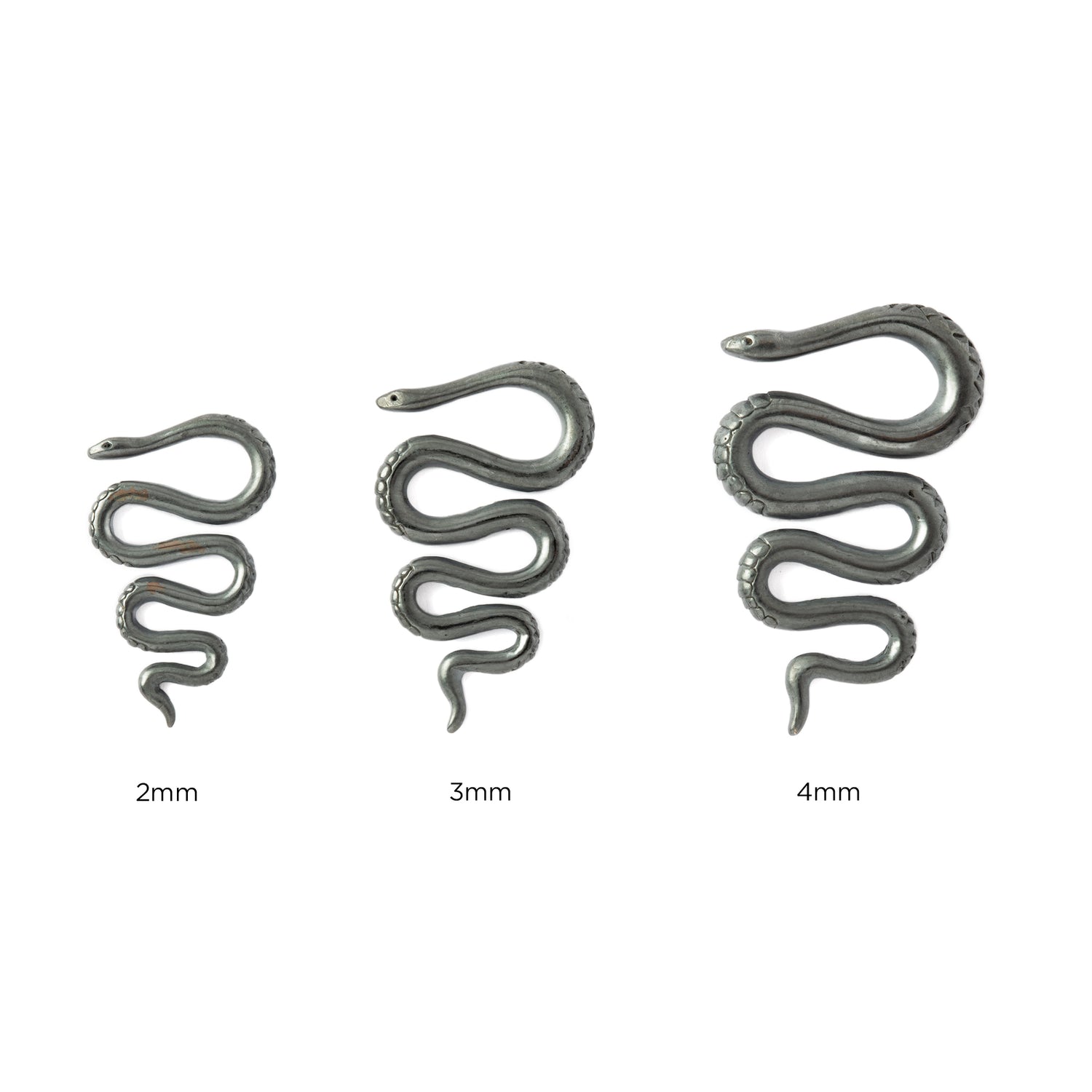 2mm, 3mm and 4mm Snake Black Silver Ear Hangers