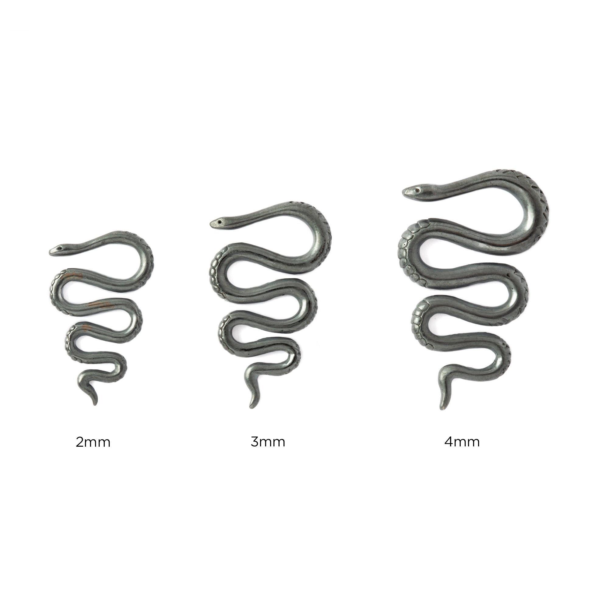 2mm, 3mm and 4mm Snake Black Silver Ear Hangers