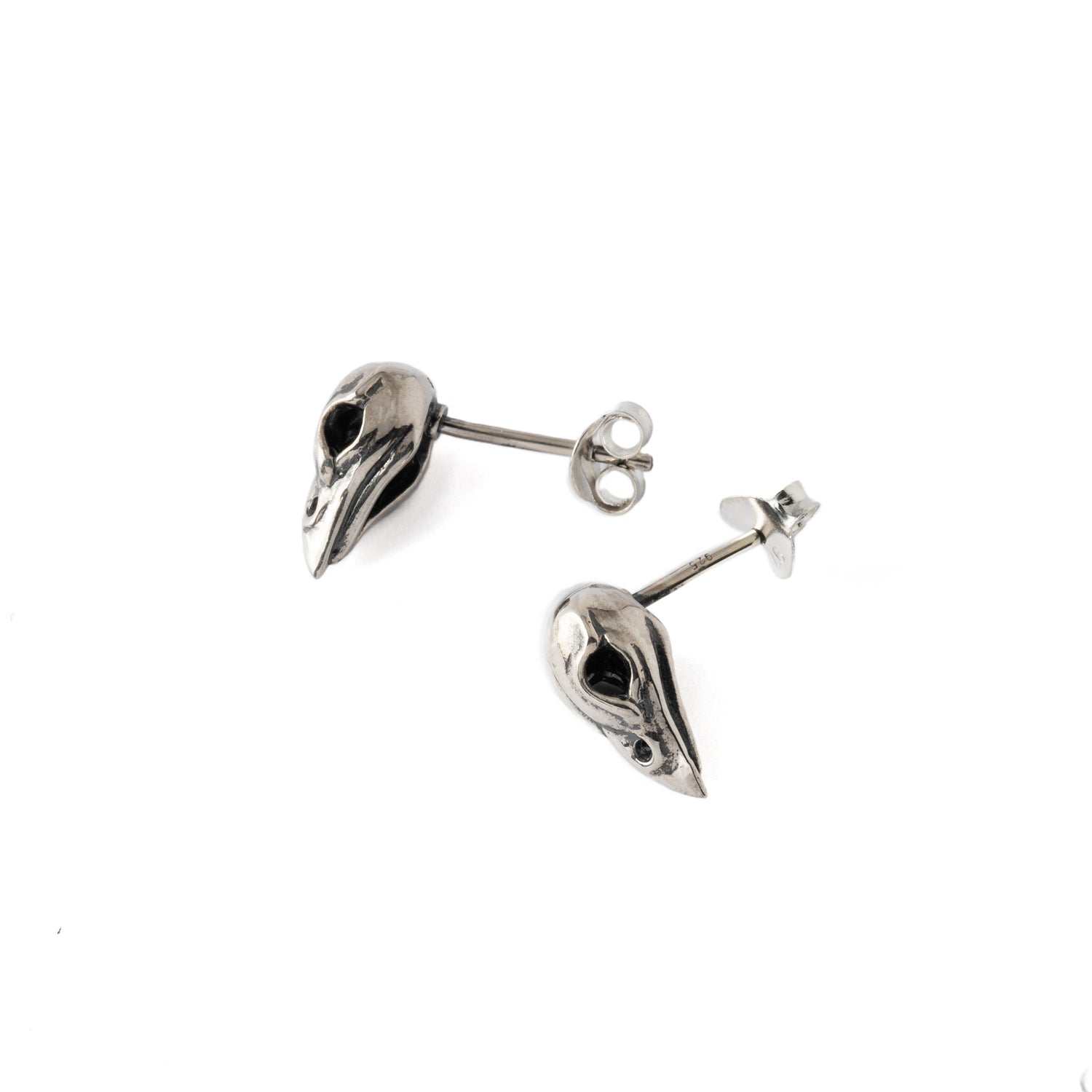 Sparrow Skull Silver Studs side view