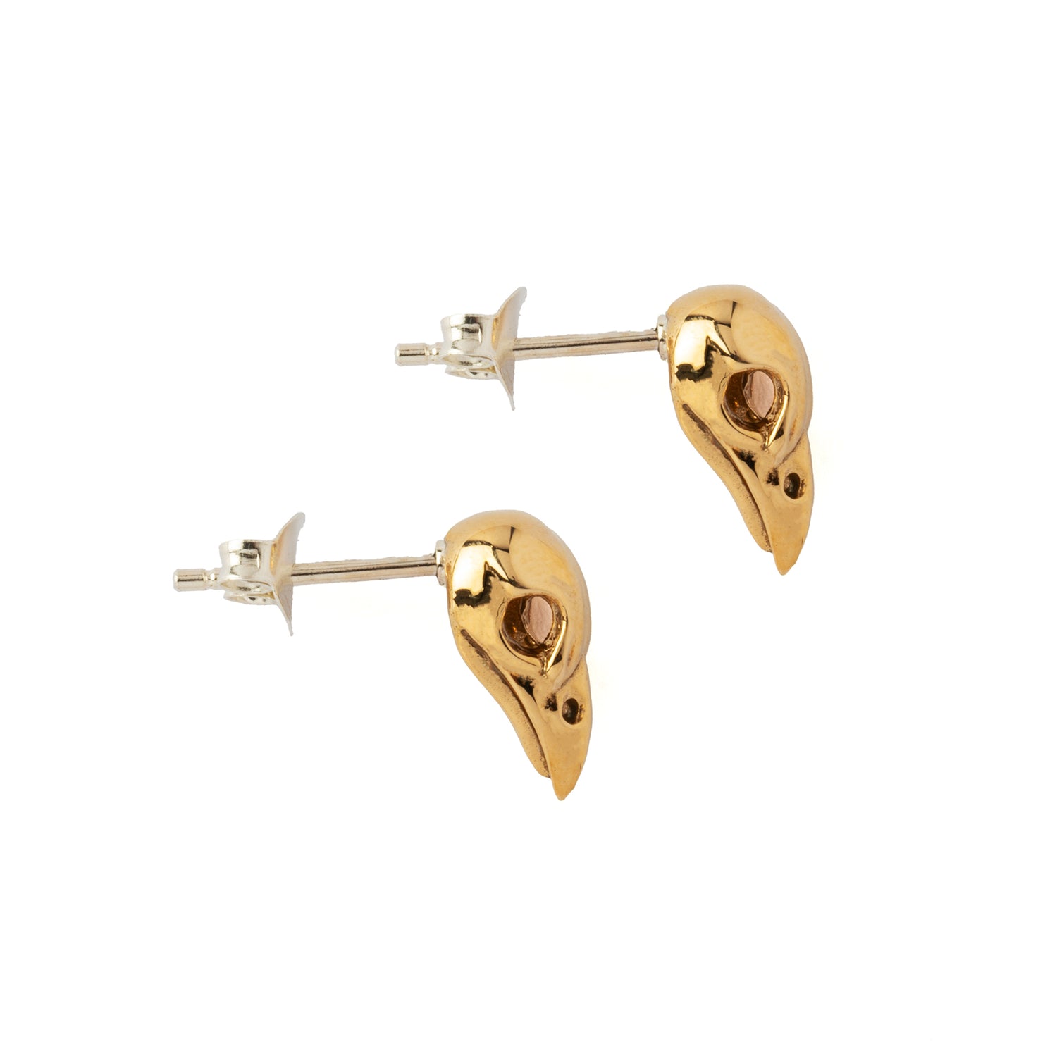 Bronze Sparrow Skull Stud Earrings side view