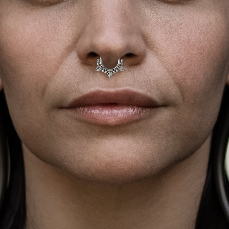 model wearing Spiky Septum Clicker