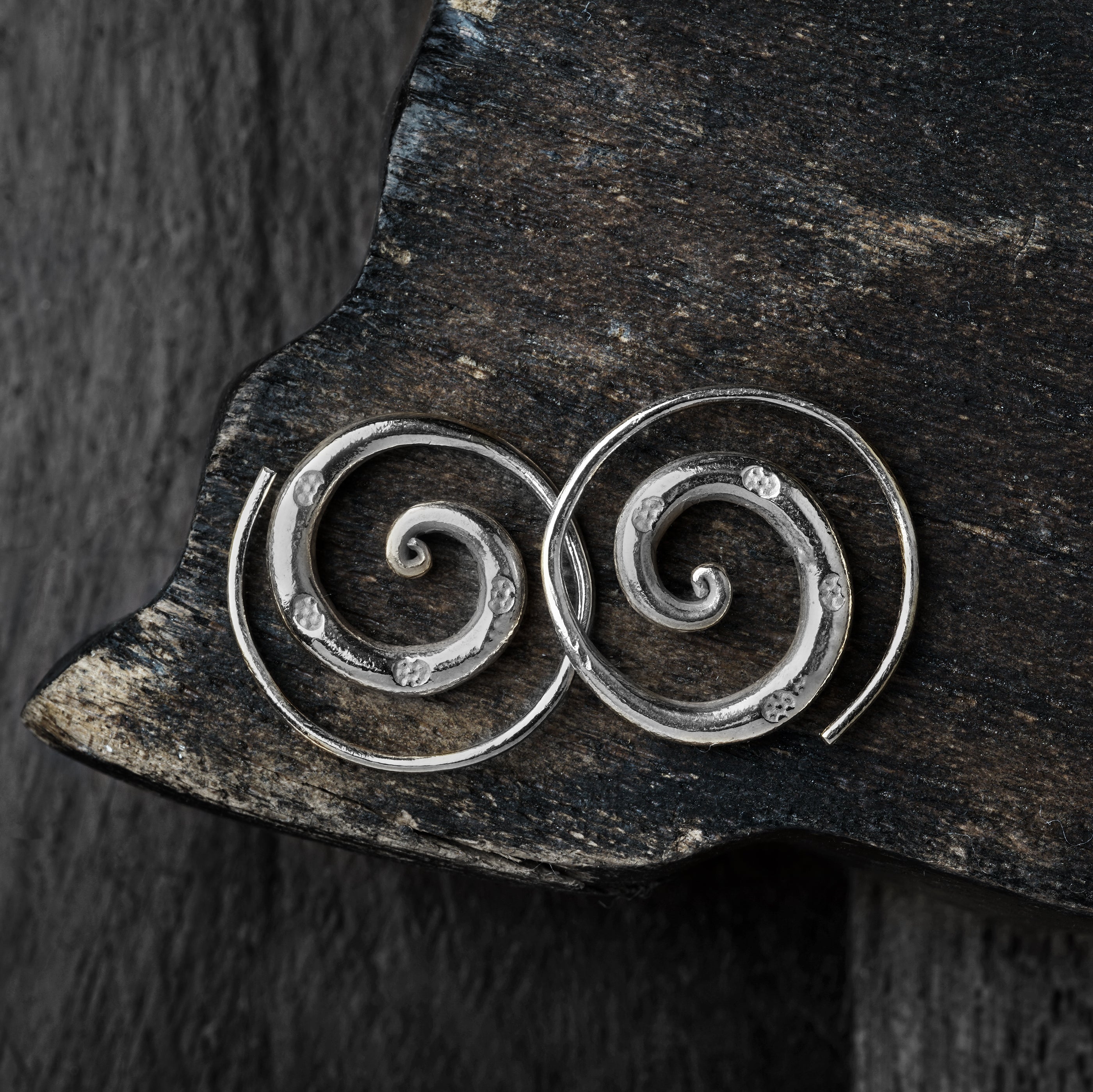 Stamped Silver Spiral Earrings