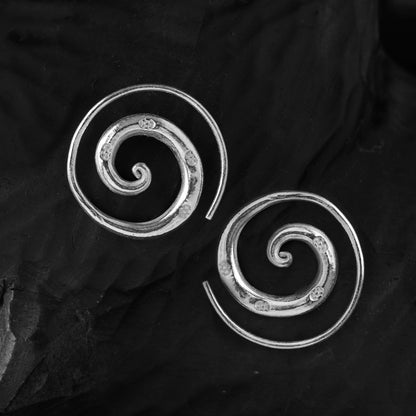 Stamped Silver Spiral Earrings